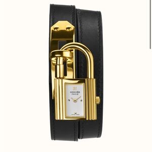 Hermes mini Kelly double wrap leather watch gold